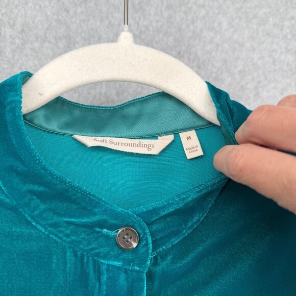 Soft Surroundings Velvet Tunic Top Blouse Size M Blue Oversized Collarless - Picture 5 of 10